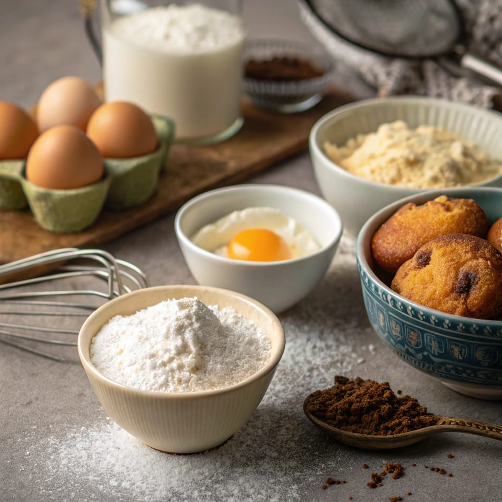 Ingredients for Mini Muffins including eggs, sugar, flour