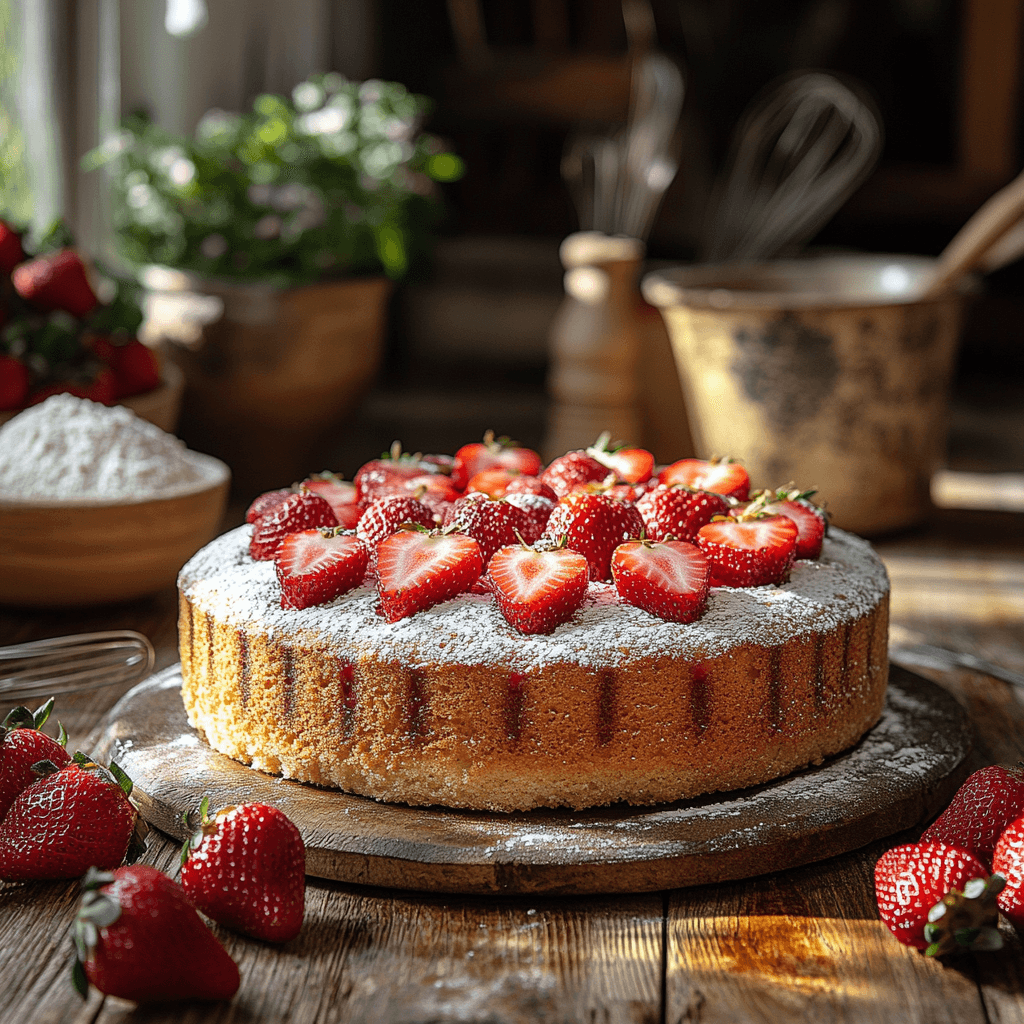 strawberry-recipes Fresh Strawberry Cake with Simple Ingredients