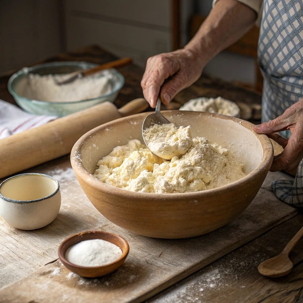 Mixing cottage cheese flatbread dough