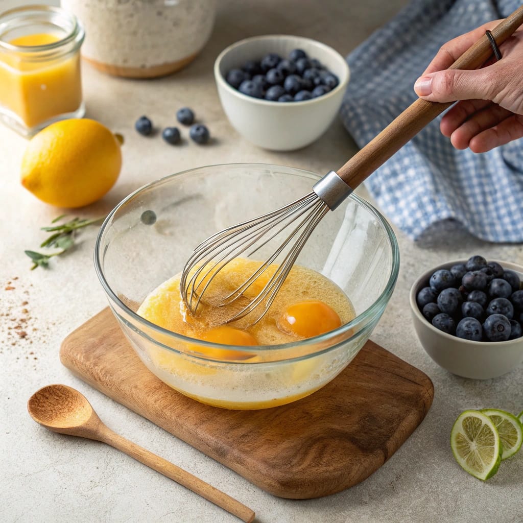 Lemon Blueberry Baked Oatmeal: A Fresh & Easy Breakfast Recipe 7 Whisking wet ingredients for lemon blueberry baked oatmeal